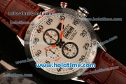 Tag Heuer Carrera Calibre 16 100 Meters Chronograph Quartz Steel Case with White Grid Dial and Brown Leather Strap