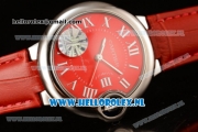 Cartier Ballon Bleu De Citizen Automatic Steel Case with Red Dial Roman Numberal Markers and Red Genuine Leather Strap