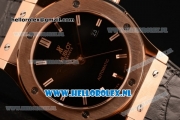 Hublot Classic Fusion 9015 Auto Rose Gold Case with Black Dial and Black Leather Strap