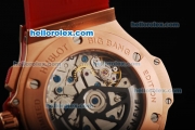 Hublot Big Bang Chronograph Swiss Valjoux 7750 Automatic Movement White Dial with Pink Diamond Bezel and Red Rubber Strap