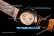 Panerai PAM 596 Luminor Vintage Moon Phase Asia Automatic PVD Case with White Dial Dot Markers and Brown Leather Strap