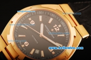 Vacheron Constantin Overseas Swiss ETA 2836 Automatic Movement Gold Case with Black Dial and Black Leather Strap