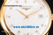 Longines Master Date Swiss ETA 2824 Automatic Yellow Gold Case with White Dial Diamonds Markers and Brown Leather Strap