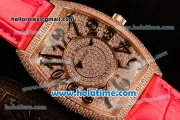 Franck Muller Cintree Curvex Swiss Quartz Rose Gold/Diamonds Case with Diamonds Dial and Hot Pink Leather Strap