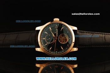 Jaeger Lecoultre Master Tourbillon Automatic Movement Rose Gold Case with Black Dial and Rose Gold Arrow Markers