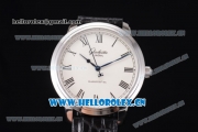 Glashutte Senator Automatic Miyota 9015 Automatic Steel Case with White Dial Roman Markers and Black Leather Strap