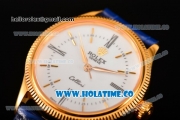 Rolex Cellini Time Asia 2813 Automatic Yellow Gold Case White Dial Blue Leather Strap and Stick/Roman Numeral Markers