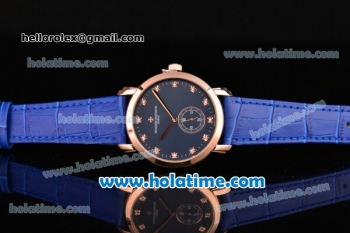 Vacheron Constantin Malte Miyota Quartz Rose Gold Case with Blue Leather Bracelet Diamond Markers and Blue Dial