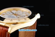 Rolex Daytona Oyster Perpetual Chronometer Automatic Gold Case with White Dail and Number Marking-Leather Strap