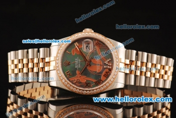 Rolex Datejust Asia 2813 Automatic Full Steel Case with Rose Gold/Diamond Bezel and Green MOP Dial-Two Tone Strap