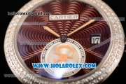 Cartier Rotonde De Miyota Quartz Steel Case/Bracelet with Brown Dial and Diamonds Bezel