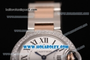 Cartier Ballon Bleu De Small Swiss Quartz Rose Gold/Steel Case with White Dial Diamonds Bezel and Roman Numeral Markers