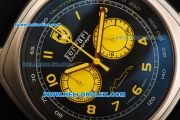 Ferrari Chronograph Miyota Quartz Movement Black Dial with Yellow Arabic Numeral Markers and Black Leather Strap
