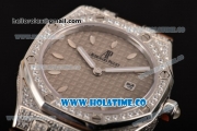 Audemars Piguet Royal Oak Lady Swiss Quartz Steel/Diamonds Case with Grey Dial and Brown Leather Strap (EF)