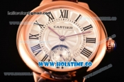 Cartier Ballon Bleu De Small Swiss Quartz Rose Gold Case with White Dial Black Roman Numeral Markers and Brown Leather Strap