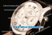 Omega De Ville Co-axial Chronograph Clone Omega 9300 Automatic Steel Case with White Dial and Brown Leather Strap (EF)