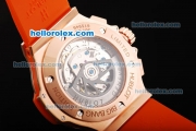 Hublot Big Bang Chronograph Swiss Valjoux 7750 Automatic Movement White Dial with Orange Diamond Bezel and Orange Rubber Strap