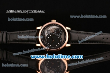 A.Lange&Sohne Grand Lange 1 “Lumen” Asia Automatic Rose Gold Case with Black Leather Bracelet and Silver Markers