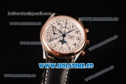 Longines Master Moonphase Chrono Swiss Valjoux 7751 Automatic Steel Case with White Dial and Rose Gold Bezel - 1:1 Original