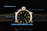 U-Boat Italo Fontana Left Hook Automatic Movement Steel Case Yellow Markers with Black Dial and Black Leather Strap U-Boat Italo Fontana Left Hook Automatic Movement Steel Case Yellow Markers with Black Dial and Black Leather Strap