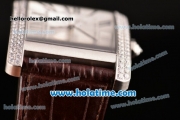 Cartier Tank MC Miyota 8245 Automatic Steel Case with Brown Leather Strap White Dial and Diamond Bezel