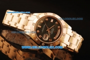 Rolex Day-Date Swiss ETA 2836 Automatic Rose Gold Case with Diamond Bezel and Black MOP Dial -Rose Gold Strap