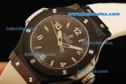 Hublot Big Bang King Swiss Quartz Movement PVD Case and Bezel with Black Dial and White Rubber Strap