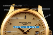 Patek Philippe Calatrava Miyota Quartz Yellow Gold Case with Yellow Gold Dial and Black Leather Strap Diamonds Markers