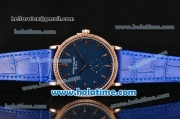 Patek Philippe Calatrava Miyota Quartz Rose Gold Case with Stick Markers and Blue Dial