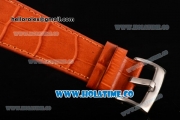 Minorva Swiss Tourbillon Manual Winding Steel Case with White Dial Orange Leather Strap and Blue Roman Numeral Markers