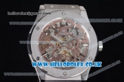 Hublot Classic Fusion Skeleton Asia Automatic Steel Case with Skeleton Dial and Brown Rubber Strap