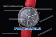 Omega Speedmaster Co-Axial Swiss Valjoux 7750 Automatic PVD Case with Black Dial Stick Markers and Red Leather Strap (EF)