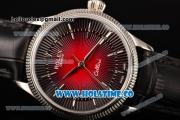 Rolex Cellini Time Asia 2813 Automatic Steel Case with Red/Black Dial Black Leather Strap and Silver Markers