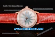 BlancPain Women Ultraplate Miyota 9015 Automatic Rose Gold Case with White MOP Marquetry Dial and Red Leather Strap - Diamonds Bezel