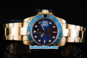 Rolex Submariner Automatic Movement Full Gold with Blue Dial-White Markers and Blue Ceramic Bezel