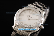 Chopard Happy Sport Miyota Quartz Movement Silver Markers with Diamond Bezel and White Dial-Lady Size
