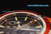 Omega Seamaster Chronograph Swiss Valjoux 7750 Automatic Movement Steel Case with Red Bezel and Orange Rubber Strap