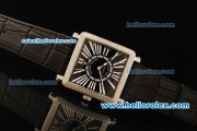 Franck Muller Master Square Swiss ETA Quartz Movement Black Dial with Diamond Bezel and Black Leather Strap