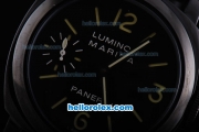 Panerai Luminor Marina Pam 005 Logo Unitas 6497 Movement Manual Winding Black Dial with Green Marking and Black Leather Strap