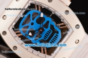 Richard Mille RM 52-01 Miyota 6T51 Automatic Rose Gold Case with Blue Skull Dial and White Rubber Bracelet