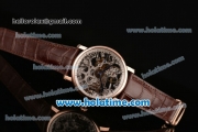 Cartier Rotonde De Swiss Manual Winding Rose Gold Case with Brown Leather Bracelet and Skeleton Dial