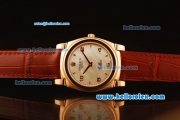 Rolex Cellini Swiss Quartz Rose Gold Case with White MOP Dial and Brown Leather Strap-Numeral Markers