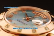 Rolex Day-Date Swiss ETA 2836 Automatic Rose Gold Case with Diamond Bezel and Blue MOP Dial -Rose Gold Strap