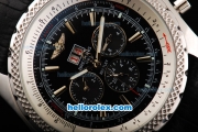 Breitling Bentley Automatic Movement Steel Case with Black Dial and Stick Markers-Black Leather Strap