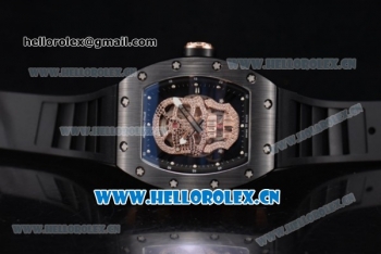 Richard Mille RM052 Miyota 9015 Automatic PVD/Rose Gold Case with Black Rubber Strap and Skull Dial PVD Bezel