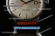 Omega Seamaster Citizen Automatic Movement Steel Case White Dial With Stick Markers Brown Leather Strap