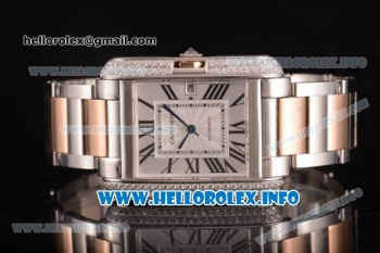 Cartier Tank Anglaise Miyota 9015 Automatic Two Tone Case/Bracelet with Silver Dial and Roman Numeral Markers - Diamonds Bezel