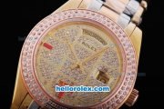 Rolex Day-Date Automatic Movement with Diamond Dial and Rose Gold Bezel with Diamond