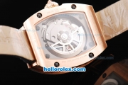 Richard Mille RM007 Automatic Movement Rose Gold Case with Diamond Hour Marker and Diamond Bezel-Black Leather Strap