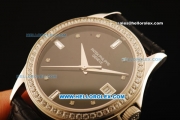 Patek Philippe Calatrava Swiss ETA 2836 Automatic Steel Case with Diamon Bezel and Alligator Strap